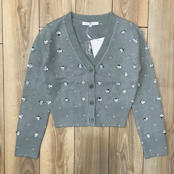 LAST CHANCE NWT Endless Rose Sequin Beaded Cardigan Grey XS - Picture 4 of 6